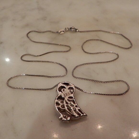 Silver and 14 Karat Yellow Gold Owl Necklace - Picture 3 of 7